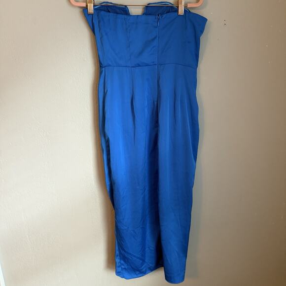 Do and Be Strapless Dress Satin Blue Asymmetrical Hem Elegant Cocktail Size M - Picture 5 of 8